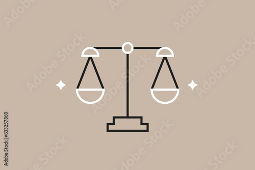 Vector scales illustration in flat design style,  geometric law and justice icon.
