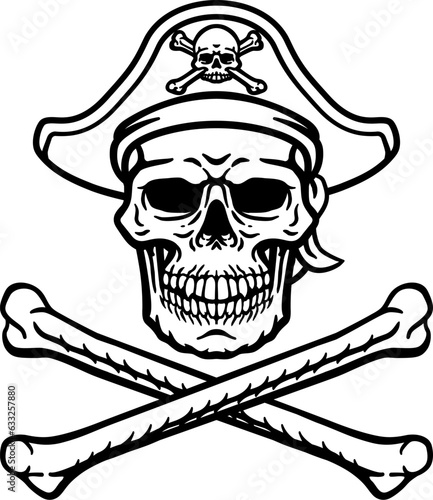 A pirate skull and crossbones jolly roger grim reaper cartoon wearing captain a hat and eye patch