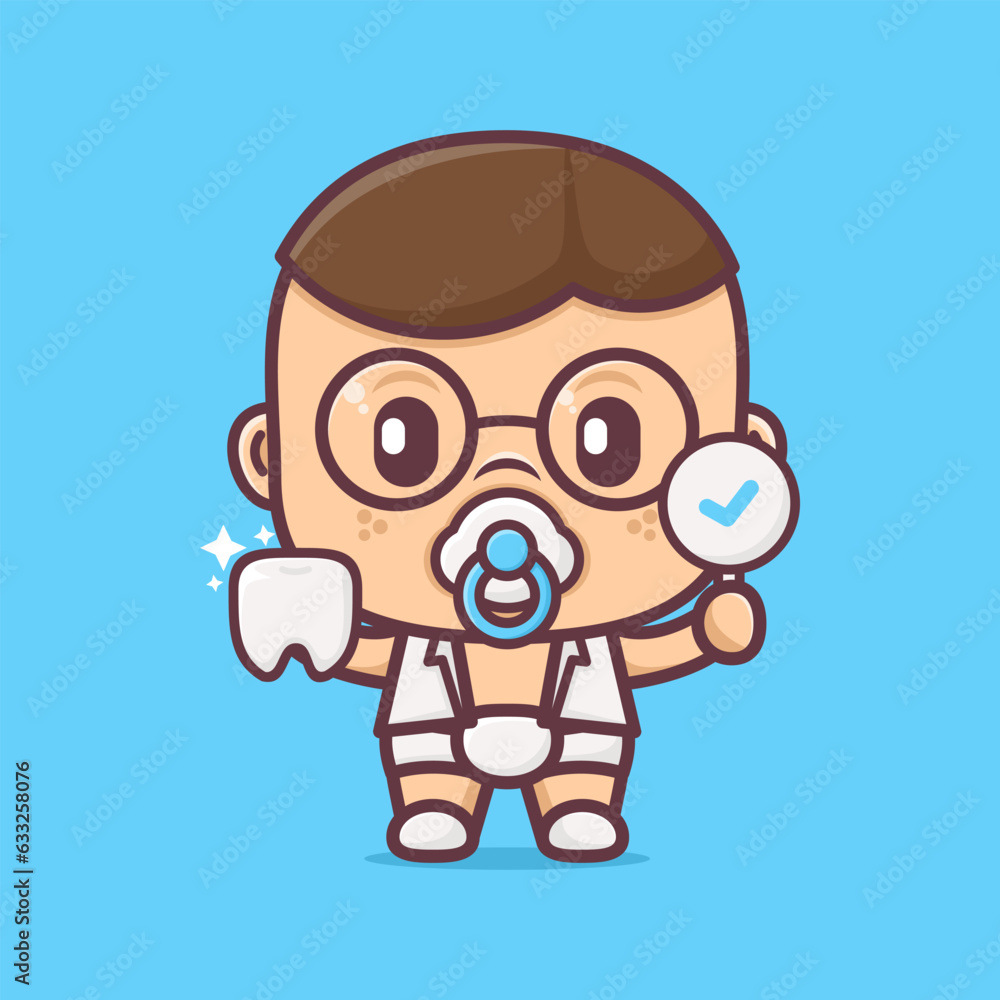 cute dentist baby cartoon mascot