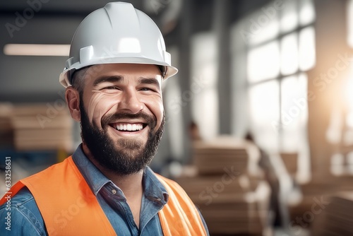 american construction worker in warehouse
