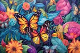 Whimsical Garden: Fluttering Whispers of Butterflies with Mesmerizing Patterns and Vivid Colors, generative AI