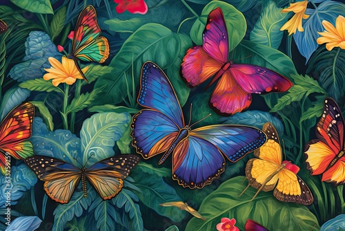 Whimsical Garden: Fluttering Whispers of Mesmerizing Patterns and Vivid Colors in Butterfly Drawings, generative AI