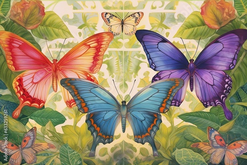 Ethereal Wings: A Kaleidoscope of Colors with Butterflies Flitting Amidst a Lush Garden, generative AI © Trista