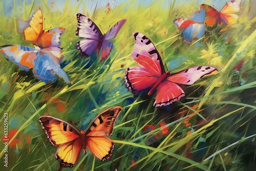 Rainbow-Colored Wings  Graceful Butterflies Fluttering in a Sunlit Meadow  generative AI