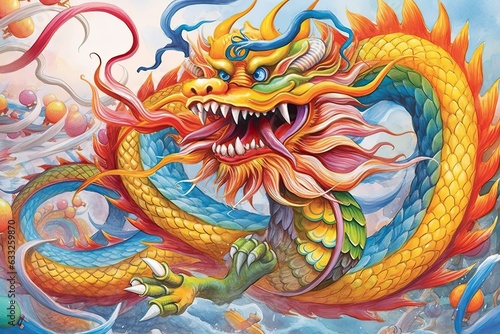 Wallpaper Mural Colorful Parade: Awe-Inspiring Chinese Dragons Dance with Vibrant Accents, generative AI Torontodigital.ca