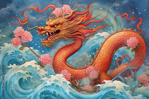 Lunar New Year's Enchanting Chinese Dragon Drawing: Bringing Prosperity and Fortune, generative AI