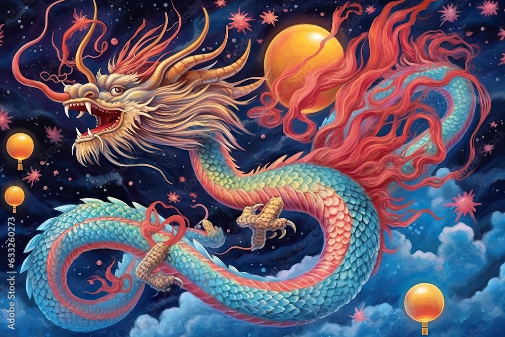 Chinese Dragon Festival: Illuminating the Night Sky with Enchanting Lanterns and Fireworks, generative AI Chinese Dragon Festival: Illuminating the Night Sky with Enchanting Lanterns and Fireworks, generative AI