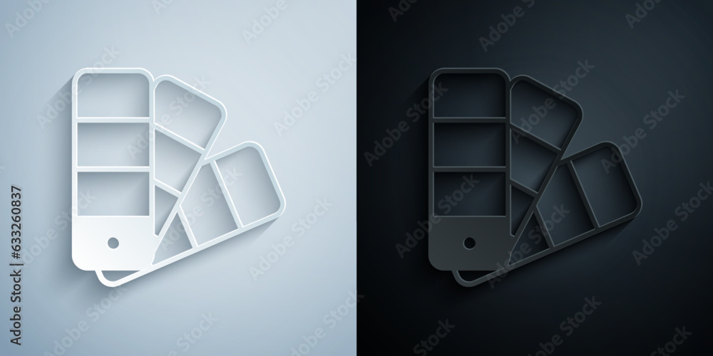 Paper cut Color palette guide icon isolated on grey and black ...