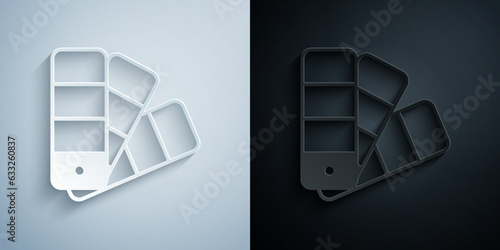 Paper cut Color palette guide icon isolated on grey and black background. Paper art style. Vector