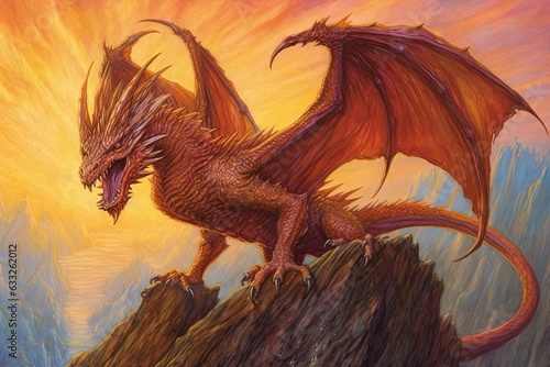 Mighty Dragon Roaring: Fiery Shades of Amber Scale Drawing, generative AI