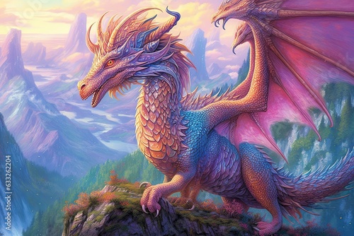 Enchanting Dragon Drawings: Mystical Guardians Roaming Ancient Lands with Powerful, Gleaming Scales, generative AI © Trista