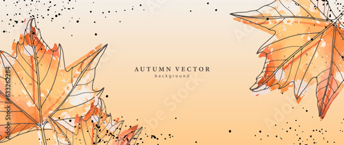 Orange autumn background with maple leaves. Botanical background for decor, wallpapers, covers and presentations.