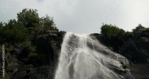 Close-up view of Acquafraggia Waterfalls in Valchiavenna in the northern part of Lake Como Italy photo