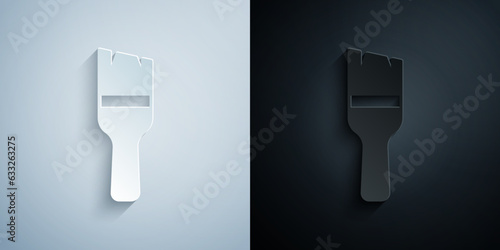 Paper cut Paint brush icon isolated on grey and black background. Paper art style. Vector