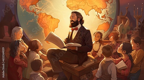 Tapety artystyczne Teacher uses storytelling to create engaging history lessons, immersing students in the lives and struggles of individuals from different eras, fostering empathy and understanding. Generated by AI.