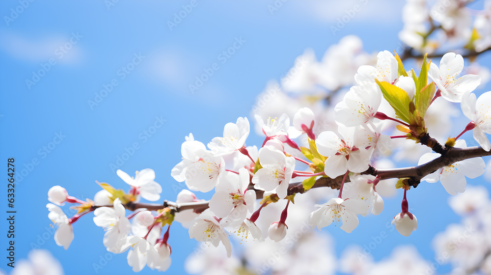 blooming blossom on blue sky for nature background