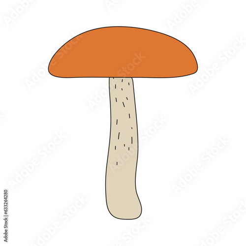 A simple isolated bolete mushroom with orange cap in outline style on white background for icons, webs, apps
