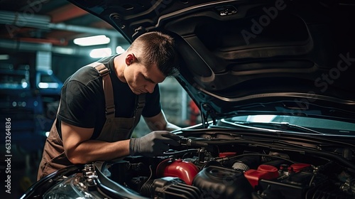 Technician meticulously inspects and adjusts the car's wheel bearings, promoting balanced weight distribution, minimizing vibrations, and enhancing overall driving dynamics. Generated by AI. © Кирилл Макаров