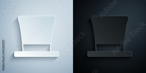 Paper cut Cylinder hat icon isolated on grey and black background. Paper art style. Vector