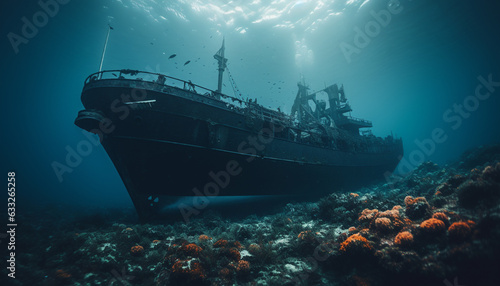 big ship sink in deep sea