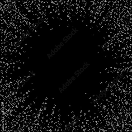 Falling numbers, big data concept. Binary white disorderly flying digits.