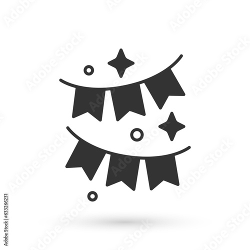 Grey Carnival garland with flags icon isolated on white background. Party pennants for birthday celebration, festival and fair decoration. Vector