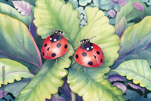 Polka-Dotted Wings of Luck: Tiny Guardians - Cheerful Ladybugs Exploring a Whimsical Garden with Natural Balance, generative AI © Trista