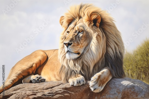 Regal Lion King: Majestic Drawing of a Golden-Maned Surveyor, generative AI © Trista