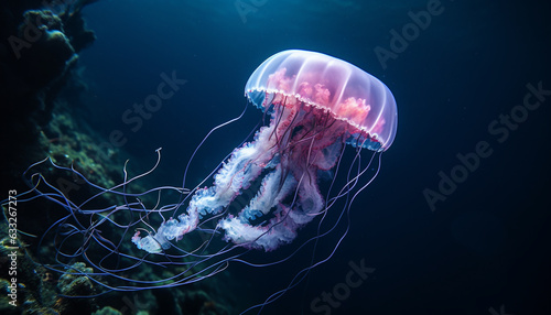 Jellyfish in deep sea © Pixzot
