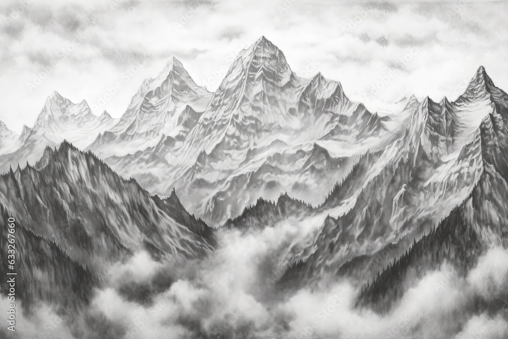 Embracing the Sky: Majestic Mountains Rising Above the Clouds in Serene Majesty, generative AI