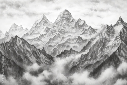 Embracing the Sky: Majestic Mountains Rising Above the Clouds in Serene Majesty, generative AI