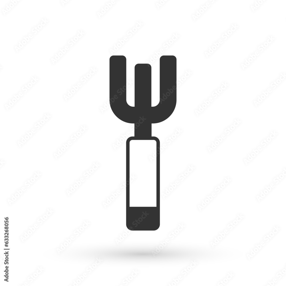 Grey Garden pitchfork icon isolated on white background. Garden fork sign. Tool for horticulture, agriculture, farming. Vector Grey Garden pitchfork icon isolated on white background. Garden fork sign. Tool for horticulture, agriculture, farming. Vector
