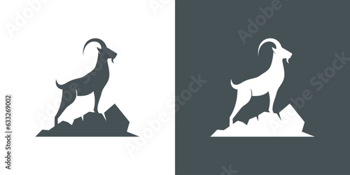 goat logo Standing on the rock goat and rocks logo design inspiration.
