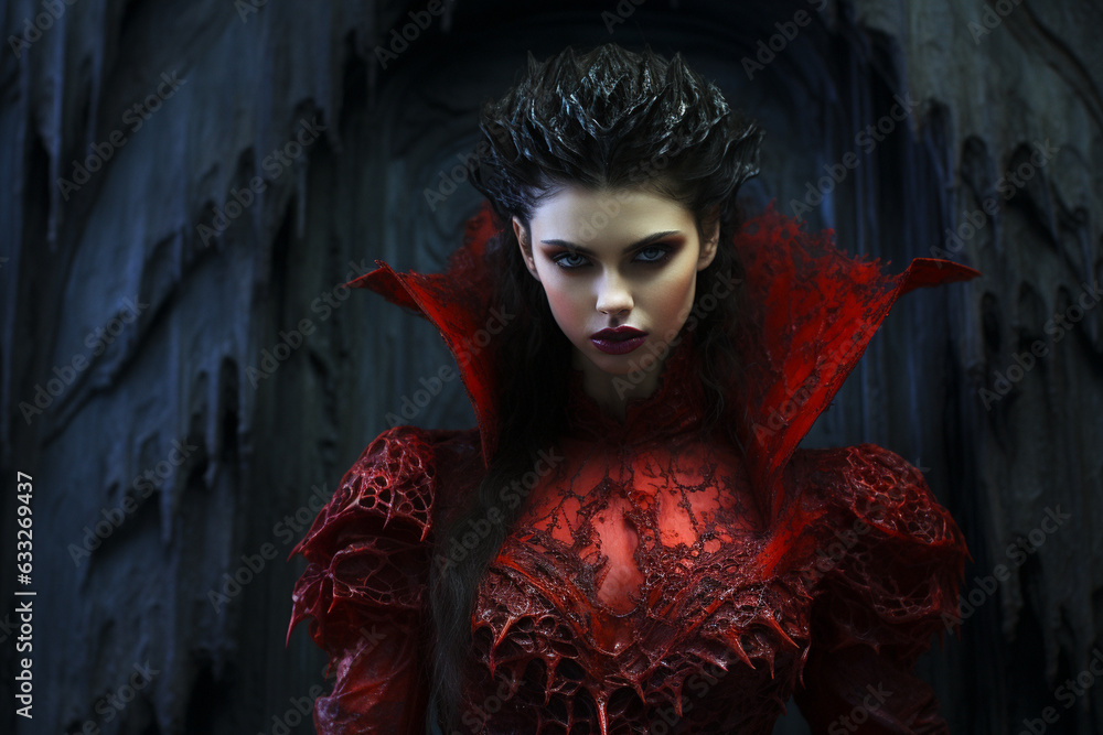 Fanged Vampire Amidst a Crimson Aesthetic Generative AI Fanged Vampire Amidst a Crimson Aesthetic Generative AI