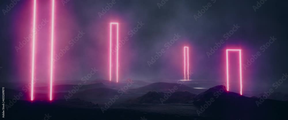 A landscape with large glowing portals A landscape with large glowing portals
