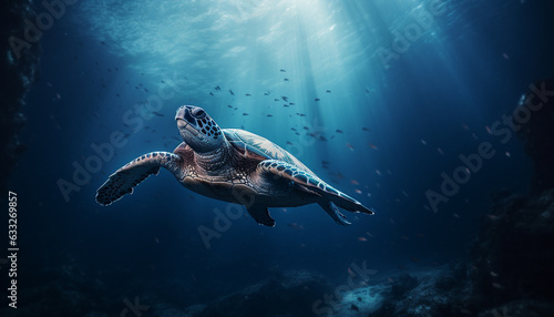 Sea Turtle in deep sea © Pixzot