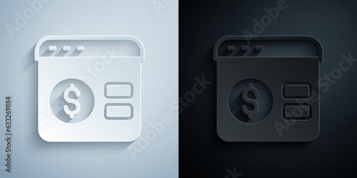 Paper cut Online poker table game icon isolated on grey and black background. Online casino. Paper art style. Vector