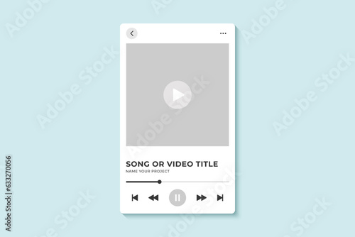 Podcast music player frame mockup vector design interface. Video player design template mockup fit for web or mobile app