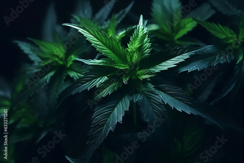 cannabis leaf on black background. Generative AI.