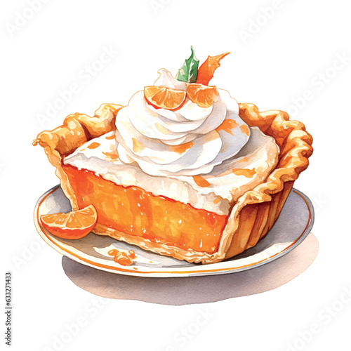 Foto Thanksgiving pumpkin pie watercolor in vintage style