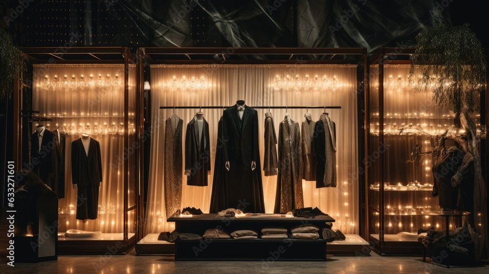 display of luxury cloths backdrop of lights