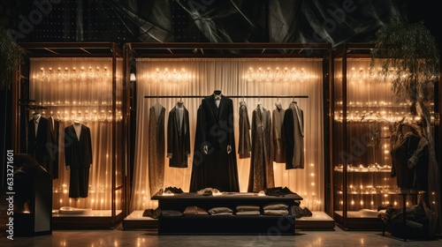 display of luxury cloths backdrop of lights