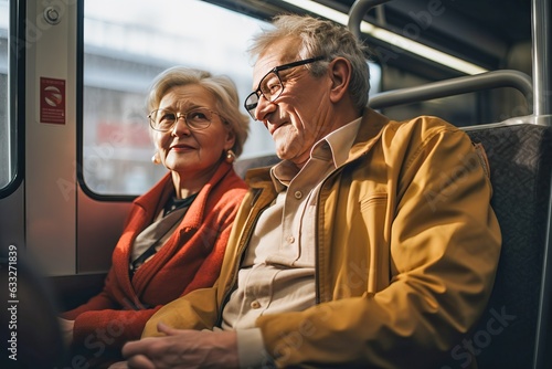 Loving senior couple on a train, generative ai