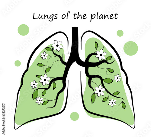 Plants are the lungs of the planet. Ecological problems. Vector illustration in doodle style.