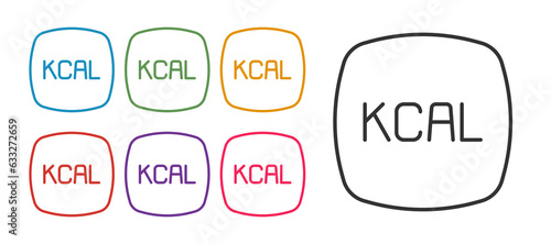 Set line Kcal icon isolated on isolated on white background. Health food. Set icons colorful. Vector