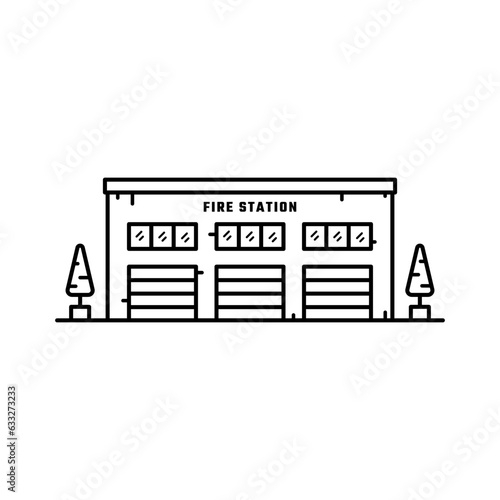 Fire station line art vector illustration