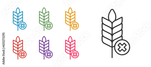 Set line Gluten free grain icon isolated on white background. No wheat sign. Food intolerance symbols. Set icons colorful. Vector