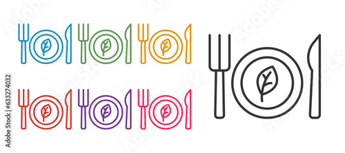 Set line Vegan food diet icon isolated on white background. Organic, bio, eco symbol. Vegan, no meat, lactose free, healthy, fresh and nonviolent food. Set icons colorful. Vector