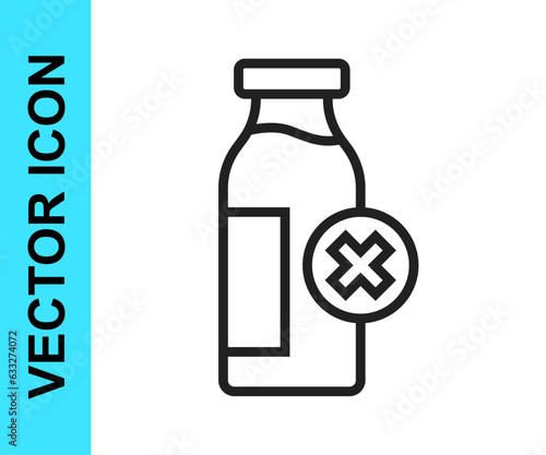Black line Lactose intolerance icon isolated on white background. Not allow milk. Allergy concept, lactose intolerance allergy warning sign. Vector