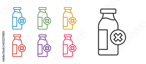 Set line Lactose intolerance icon isolated on white background. Not allow milk. Allergy concept, lactose intolerance allergy warning sign. Set icons colorful. Vector